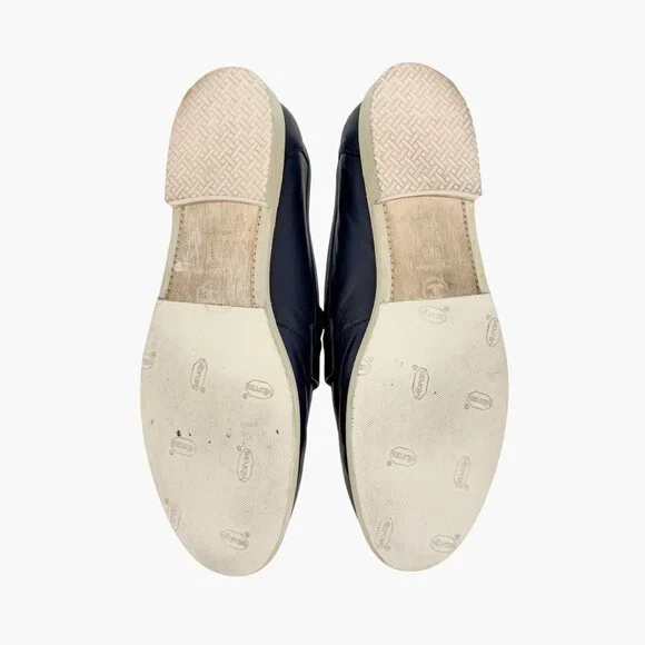 Chanel Navy Blue Leather Loafers Size 38.5 US 7.5-8 Women's CC Logo Flats - Picture 13 of 16